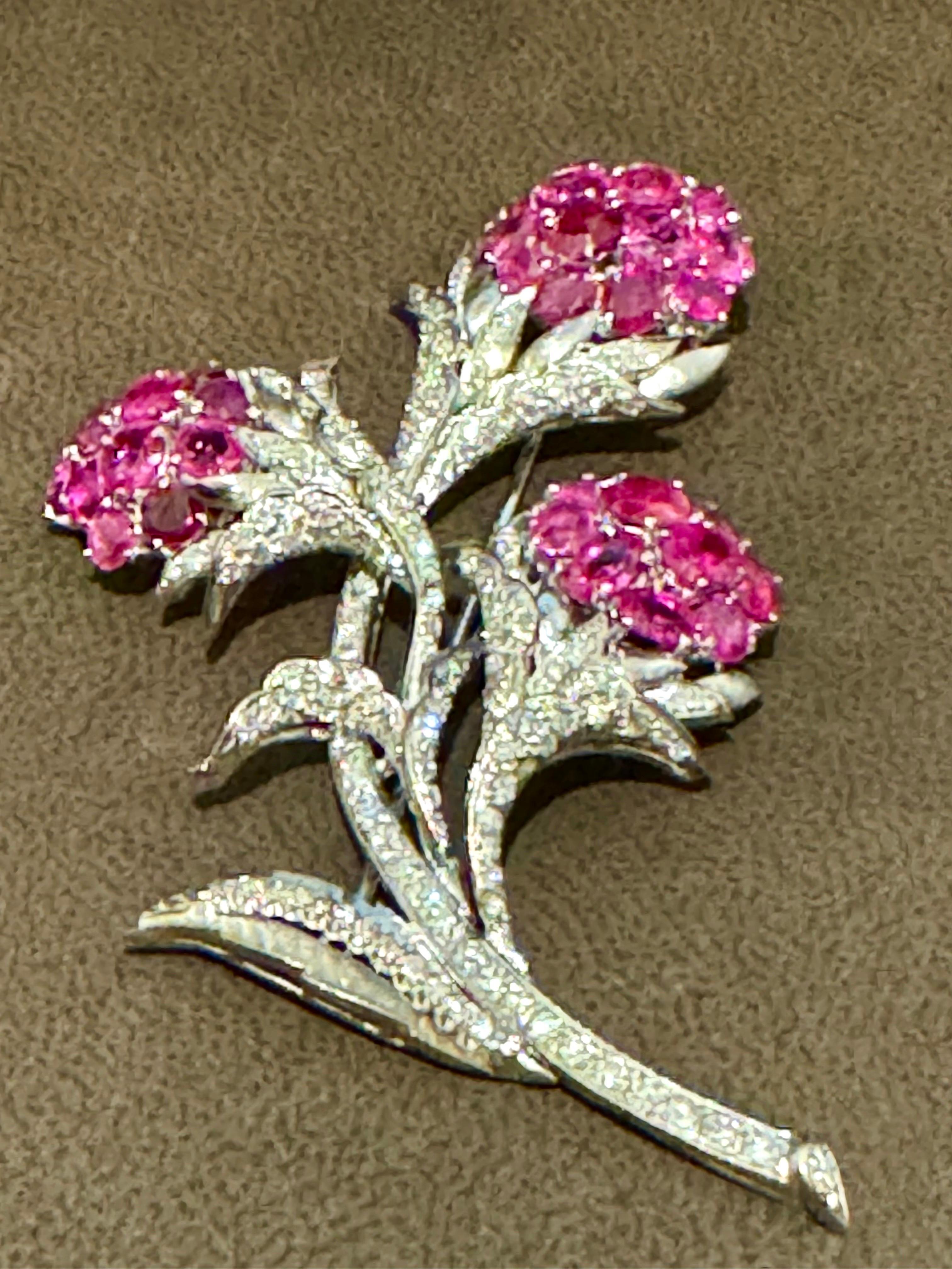 Vintage 14 Kt White Gold Diamond & 18 Ct Pink Sapp Floral Bouquet Broach 30.4 GM For Sale 5