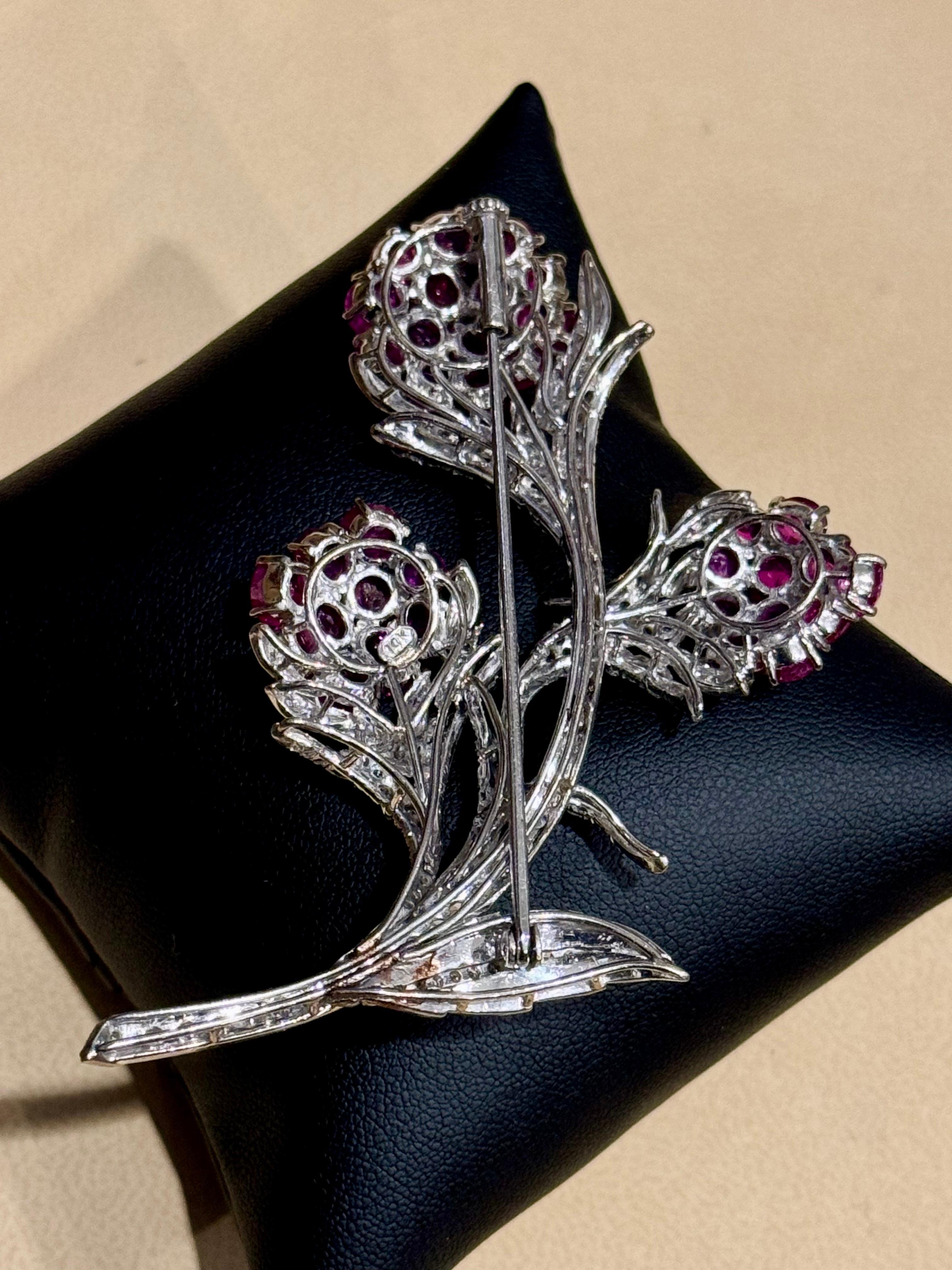 Vintage 14 Kt White Gold Diamond & 18 Ct Pink Sapp Floral Bouquet Broach 30.4 GM For Sale 6