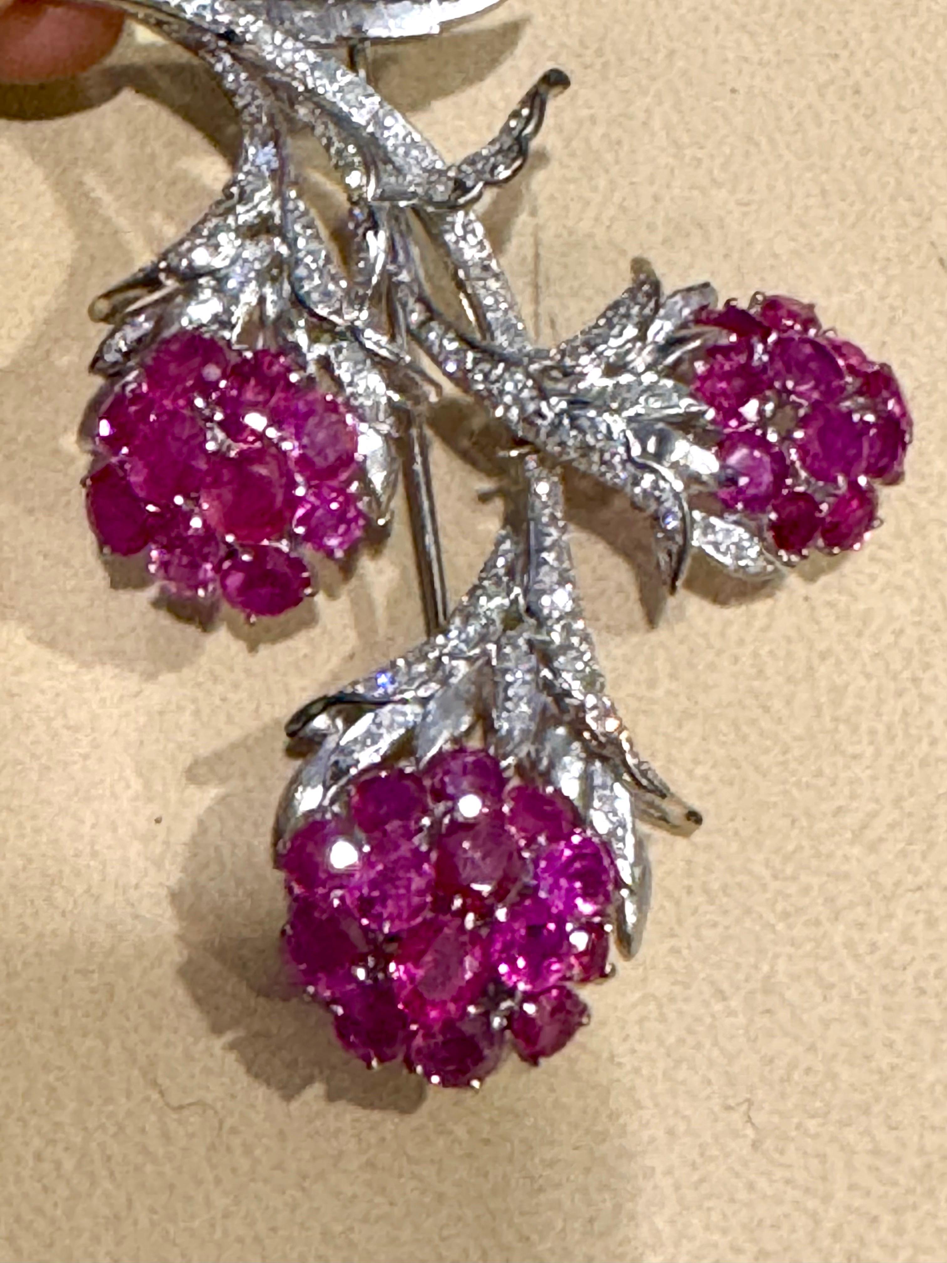 Vintage 14 Kt White Gold Diamond & 18 Ct Pink Sapp Floral Bouquet Broach 30.4 GM For Sale 1