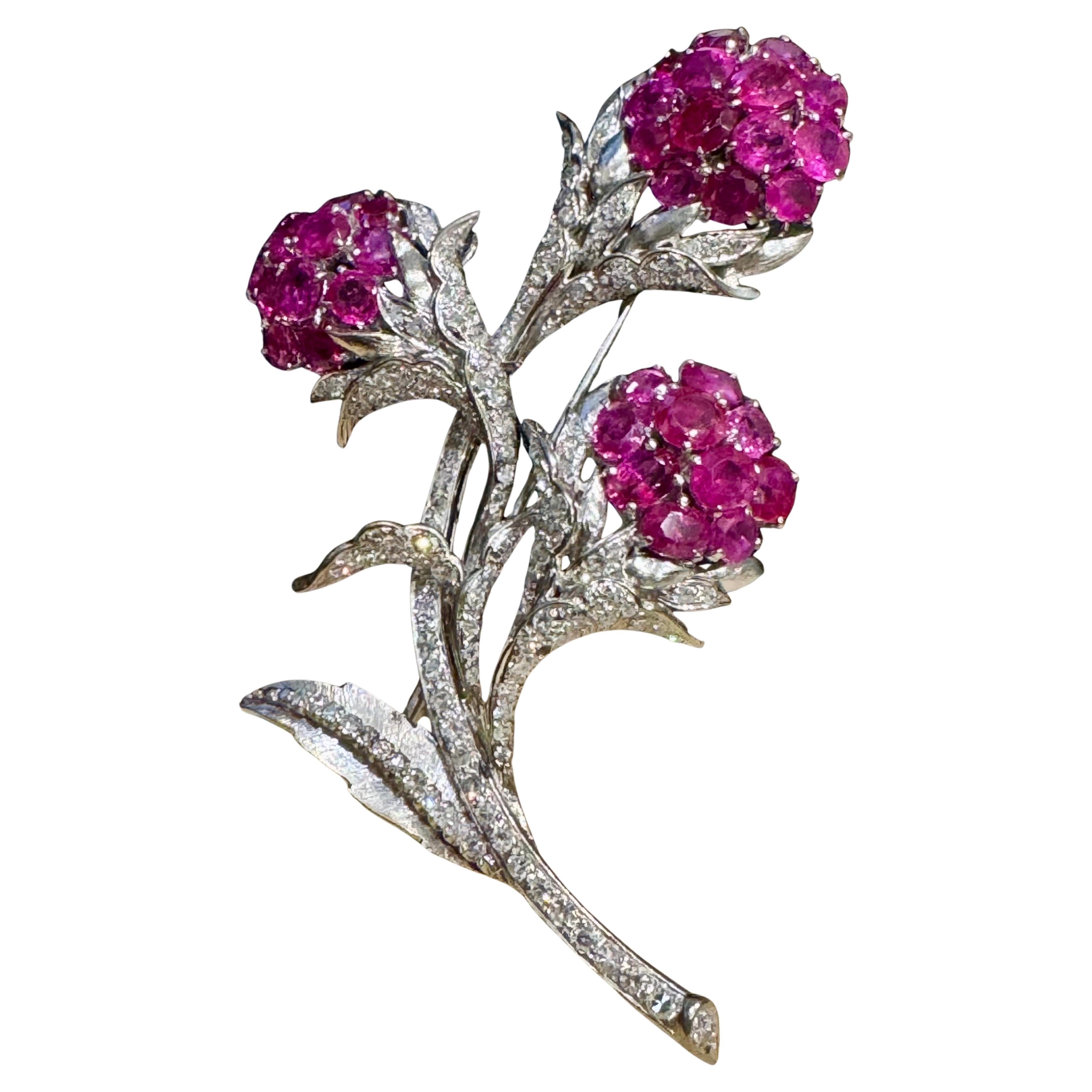 Vintage By in oro bianco 14 Kt con diamanti e bouquet floreale in zaffiro rosa 18 Ct 30,4 GM