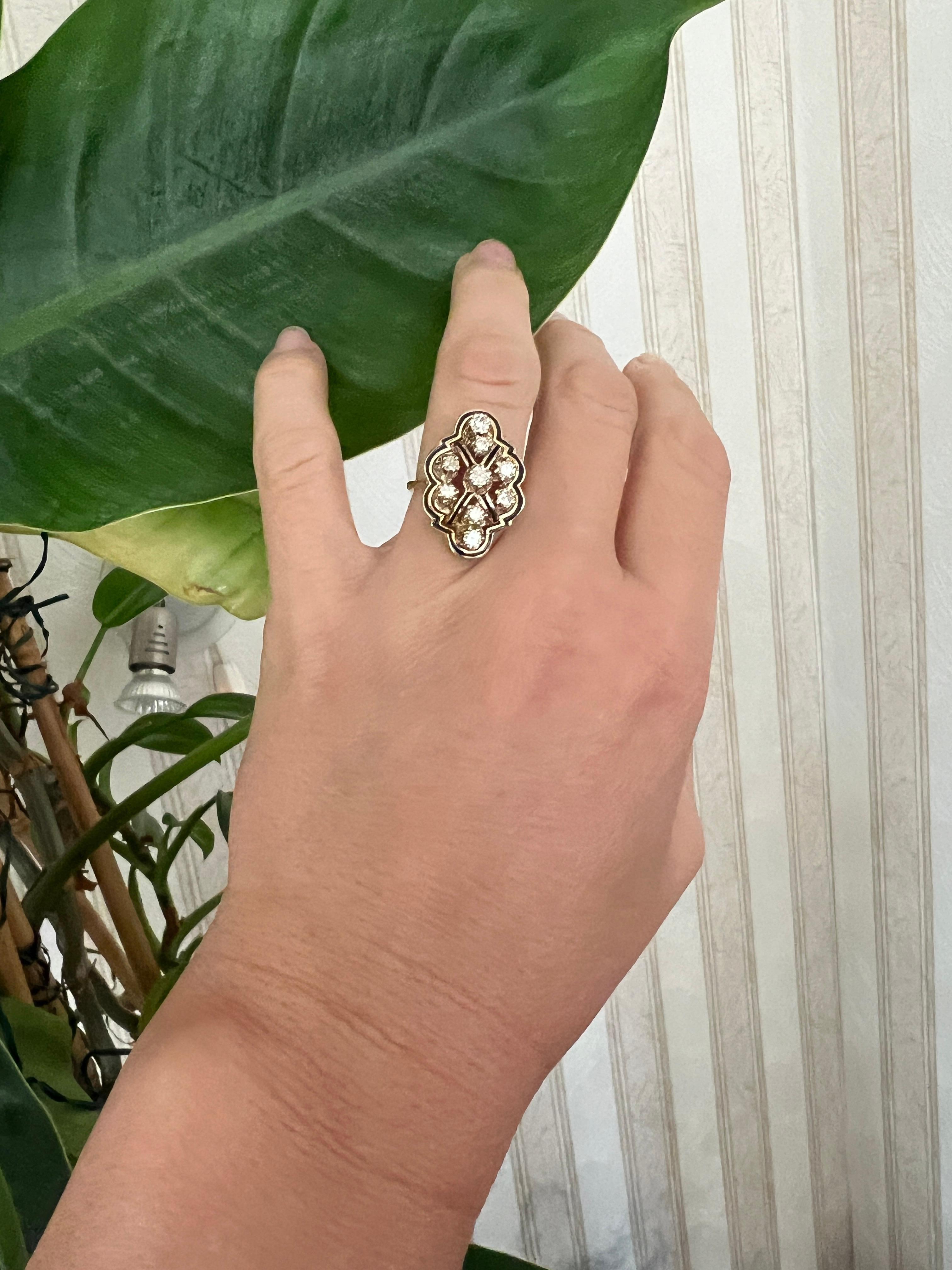 Jugendstil Vintage 14 kt. Yellow gold Cocktail Ring with Diamonds For Sale
