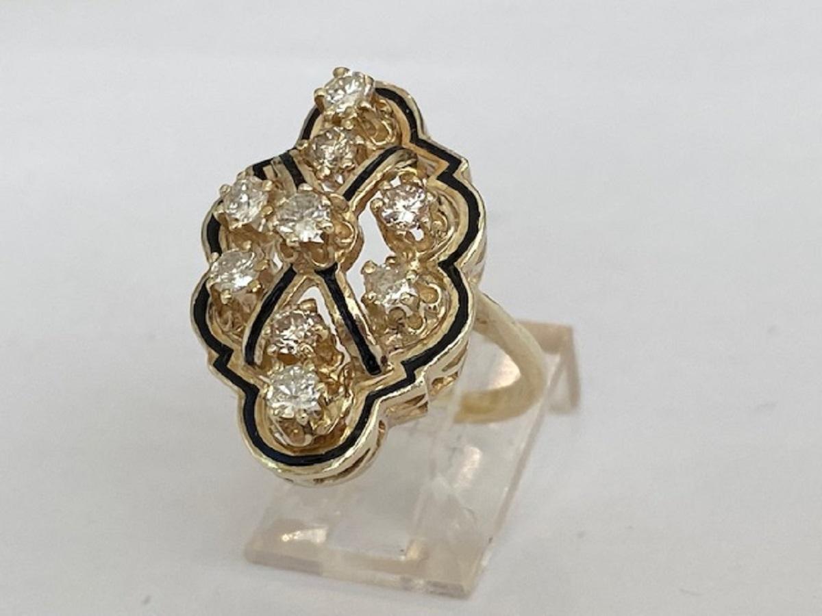 Brilliant Cut Vintage 14 kt. Yellow gold Cocktail Ring with Diamonds For Sale