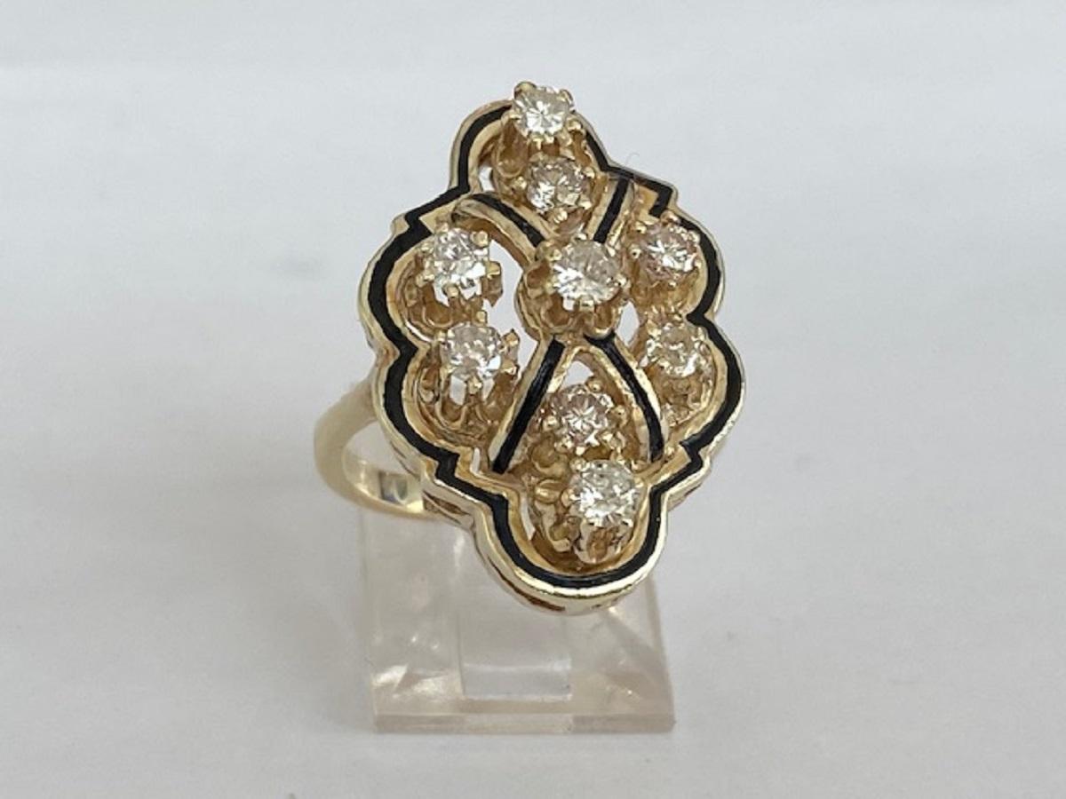 Vintage 14 kt. Yellow gold Cocktail Ring with Diamonds In Good Condition For Sale In AMSTERDAM, NL