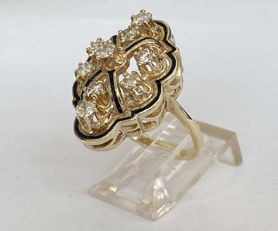 Vintage 14 kt. Yellow gold Cocktail Ring with Diamonds For Sale 1