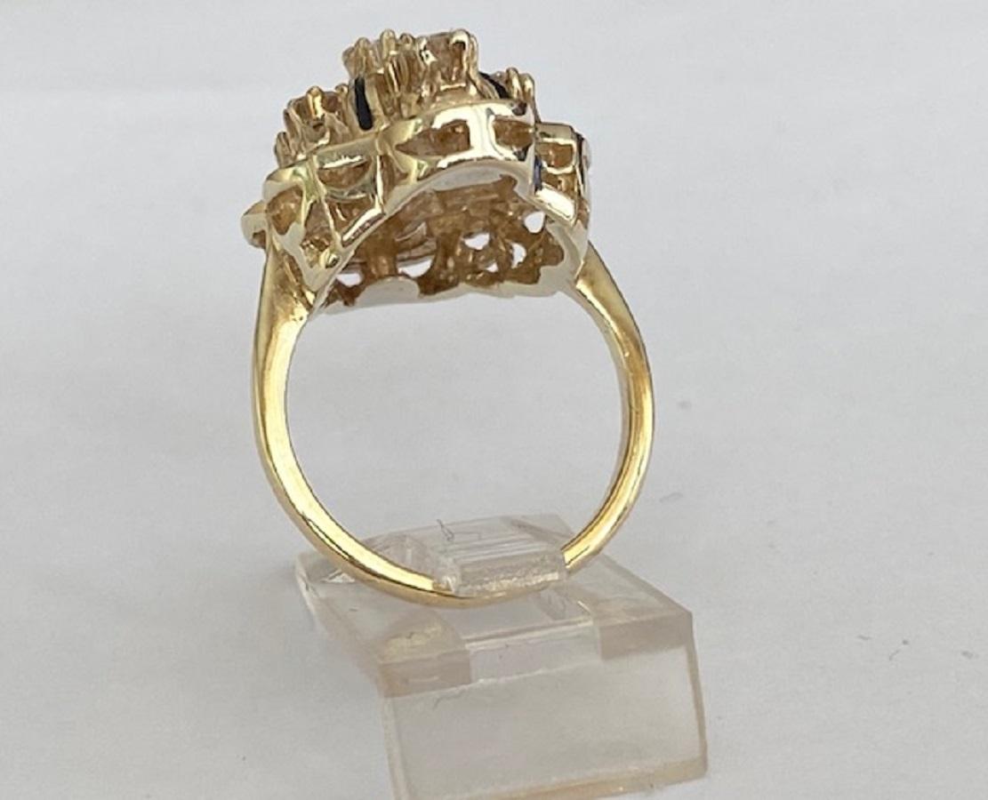 Vintage 14 kt. Yellow gold Cocktail Ring with Diamonds For Sale 2