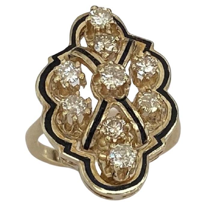 Vintage 14 kt. Yellow gold Cocktail Ring with Diamonds For Sale