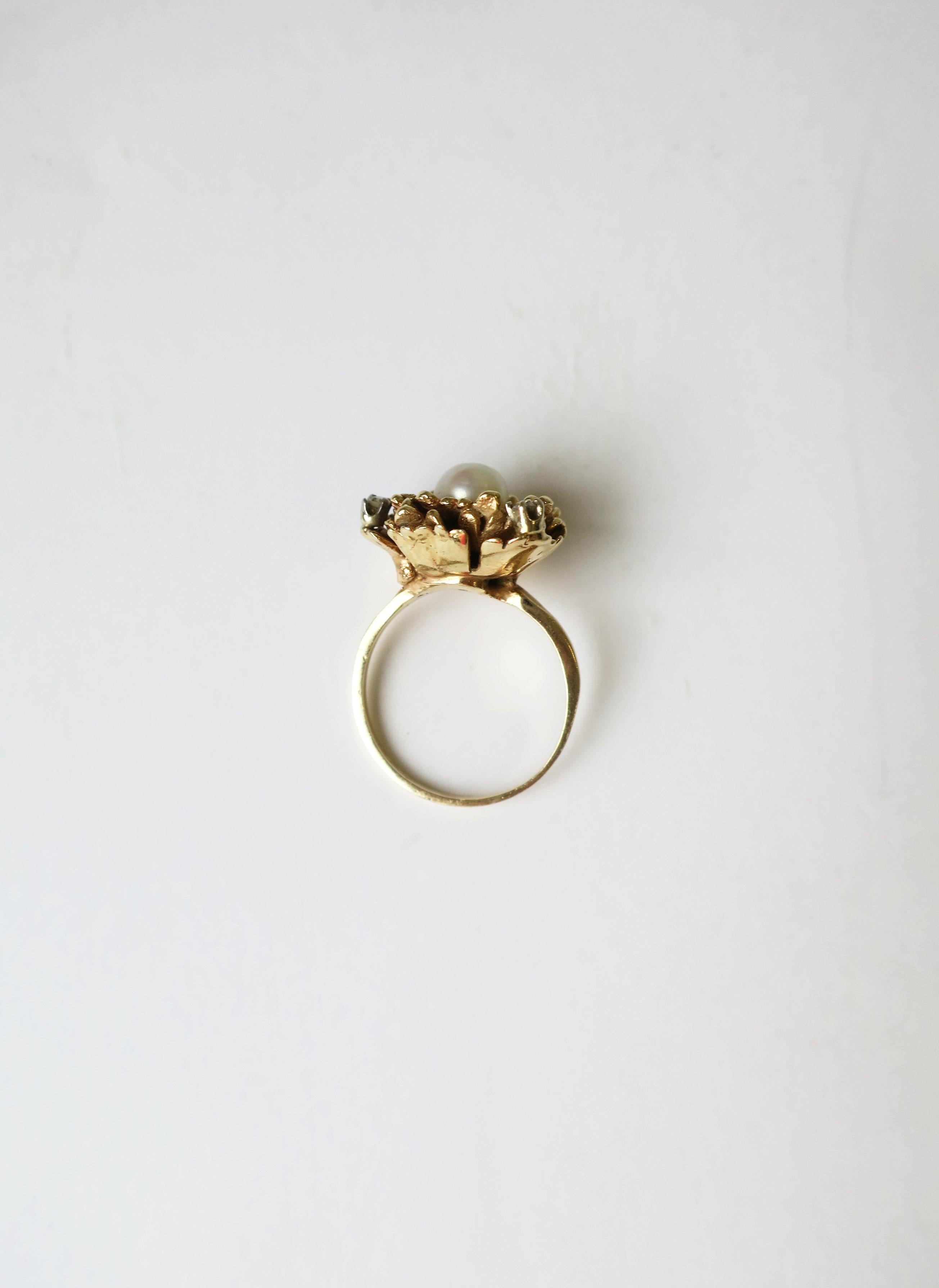 Vintage 14-Karat Yellow Gold Pearl and Diamond Cocktail Ring, circa 1960s 5