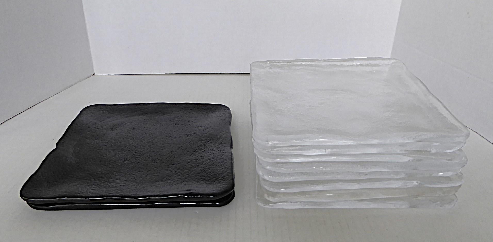 Art Glass Vintage 14 Sugahara Handcrafted SUKIYA Textured Square Glass Dishes Japan 1970s For Sale