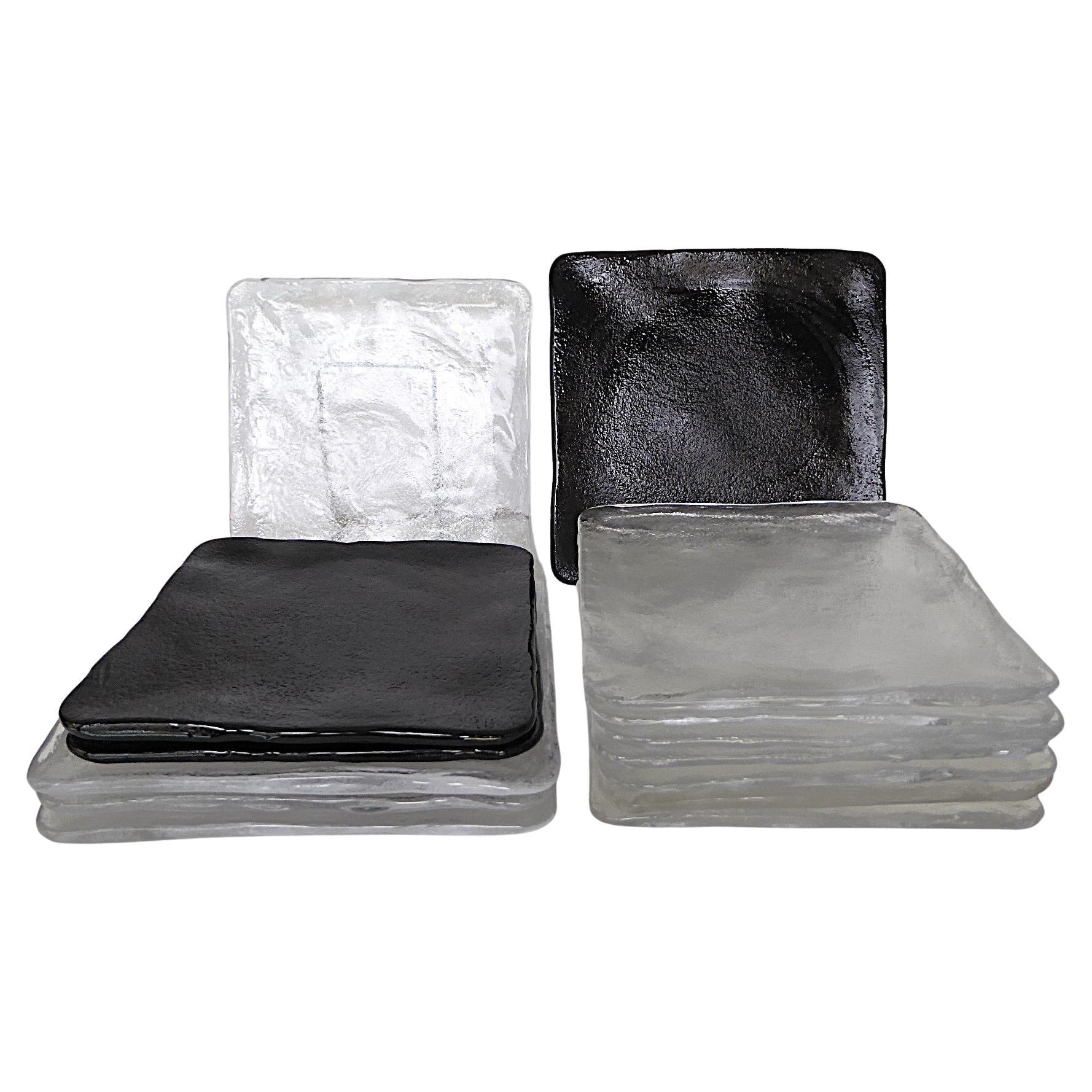 Vintage 14 Sugahara Handcrafted SUKIYA Textured Square Glass Dishes Japan 1970s For Sale