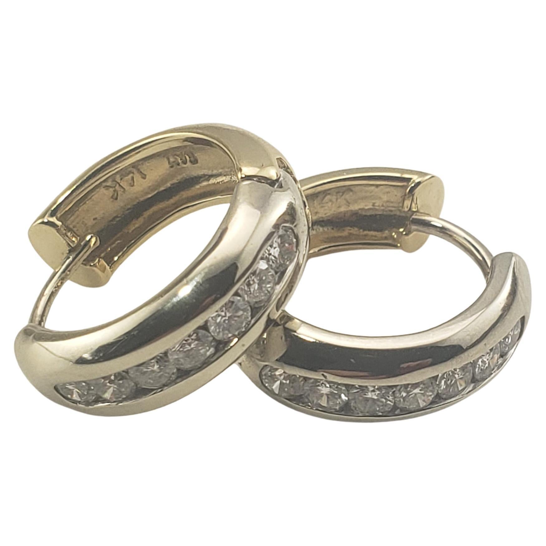 Vintage 14 White/Yellow Gold and Diamond Reversible Hoop Earrings