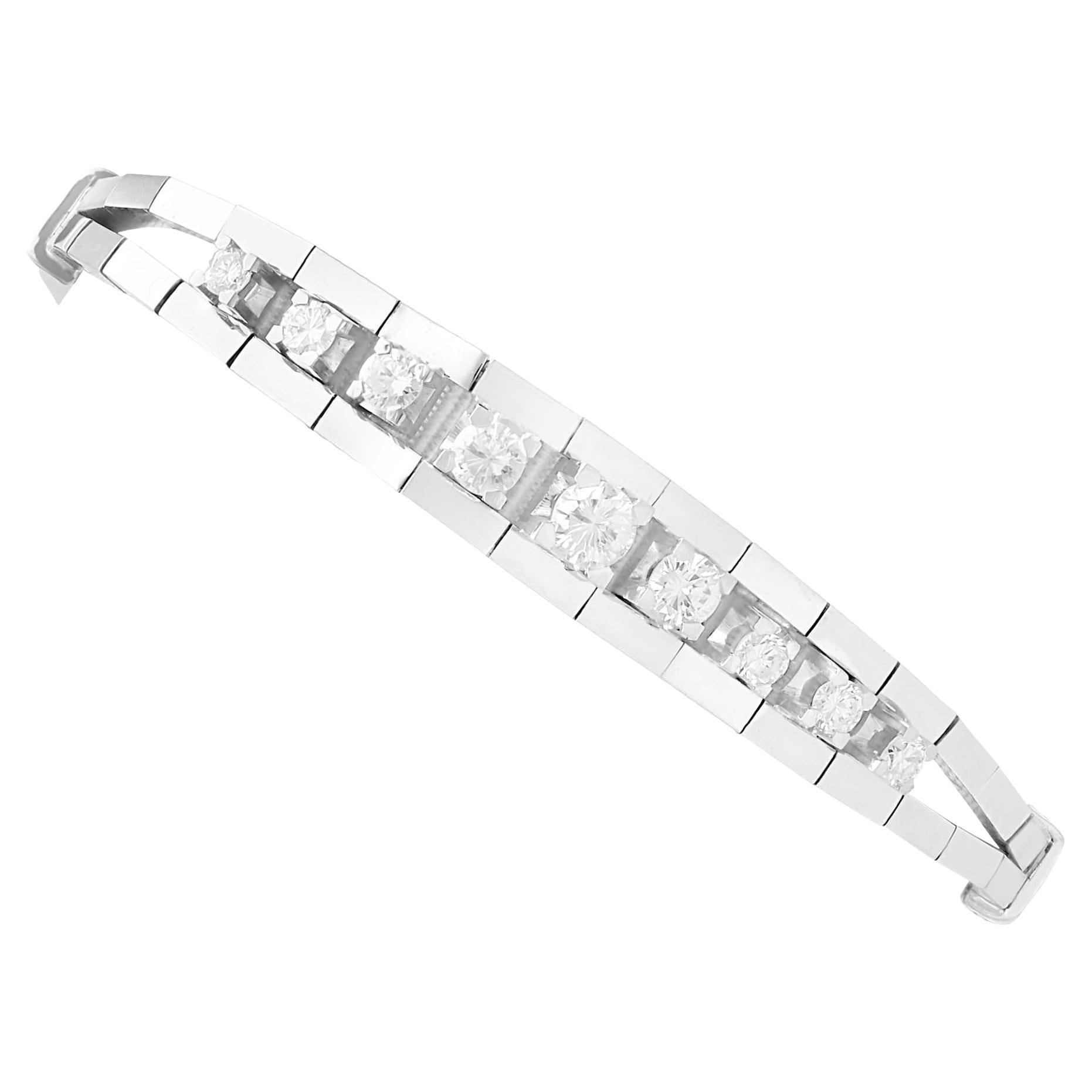 Vintage 1.40 Carat Diamond and 18k White Gold Bracelet  For Sale