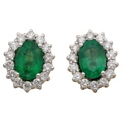 Vintage 1.40 Carat Emerald .85 Carat G VVS Diamond Cluster Stud Earrings