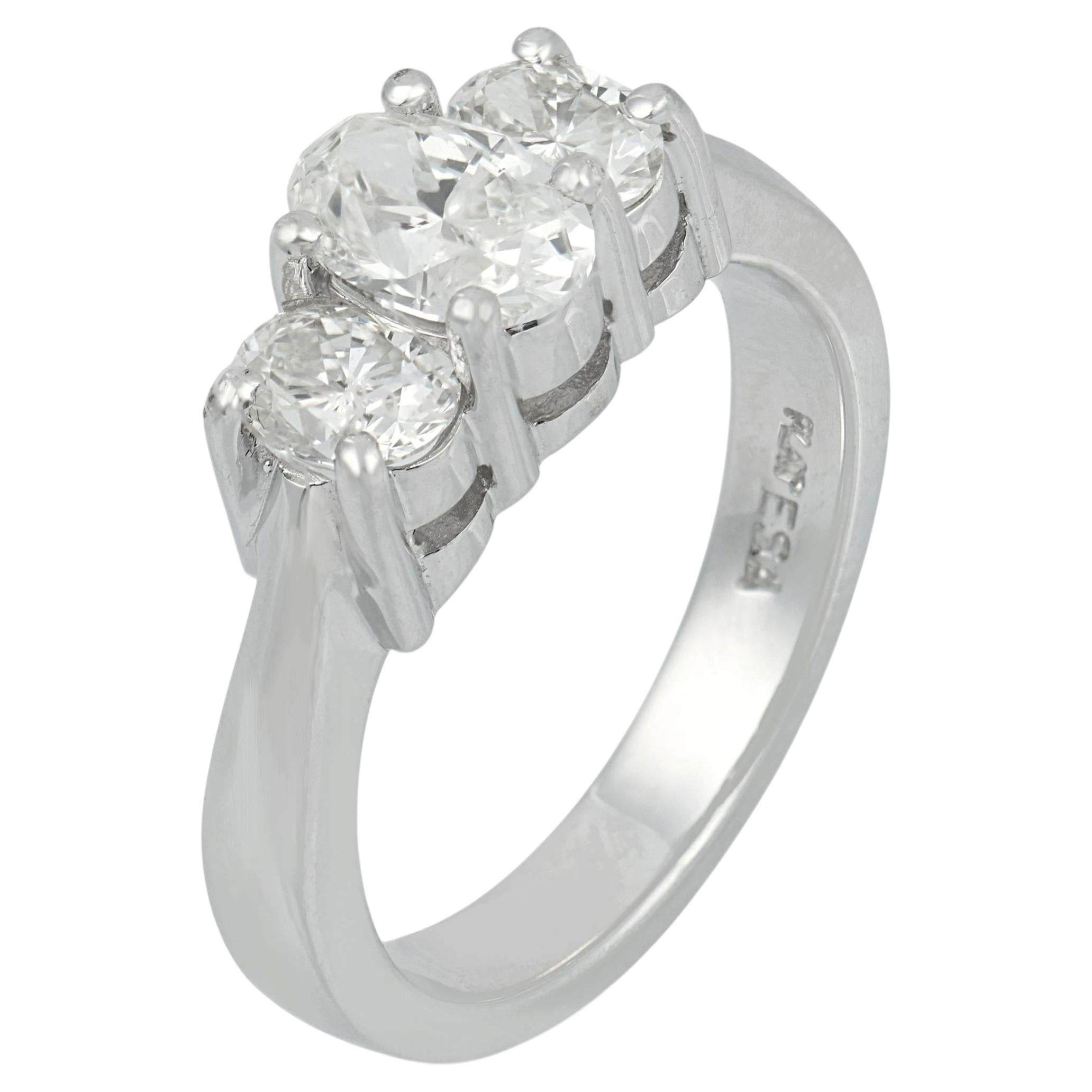 Vintage 1.40 carat oval cut diamond platinum 3 stone ring For Sale