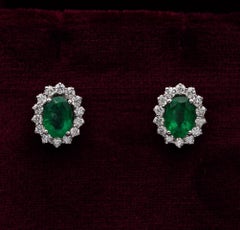 Vintage 1.40 Carat Emerald .85 Carat G VVS Diamond Cluster Stud Earrings