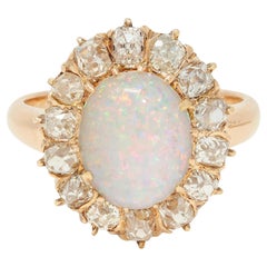 Vintage 1.40 CTW Old Mine Diamond Opal 14 Karat Rose Gold Halo Ring