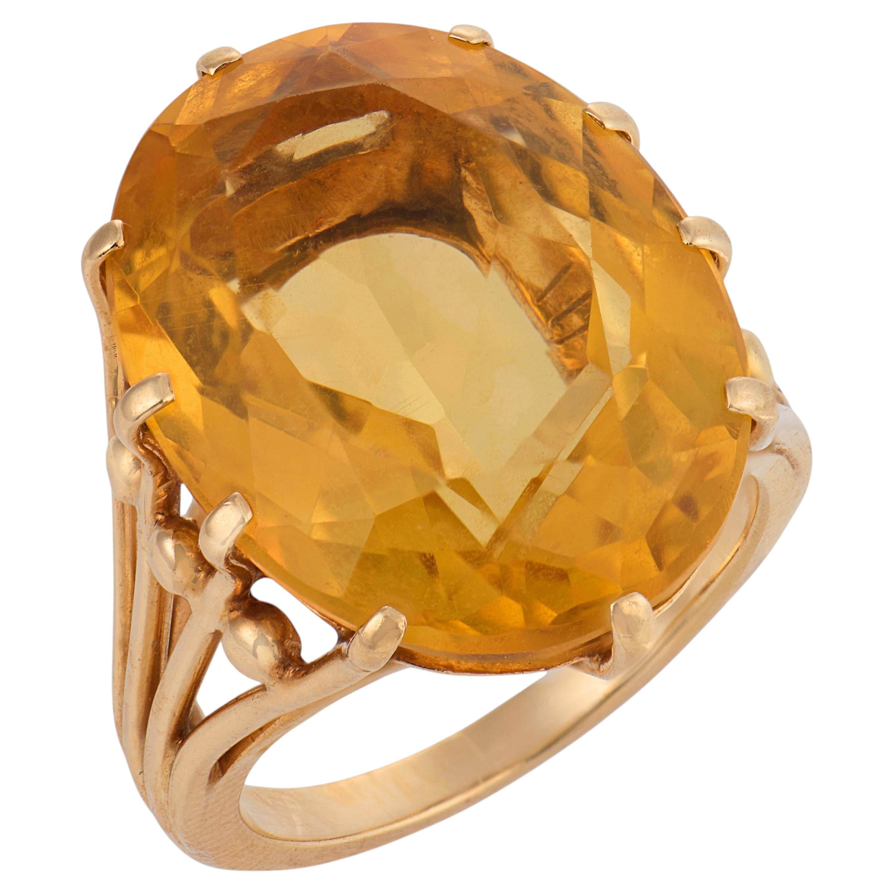 Vintage 14.00 carat citrine 14k yellow gold cocktail ring