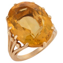 Anillo de cóctel vintage de oro amarillo de 14k con citrino de 14,00 quilates