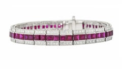 Vintage 14.00 Carats Ruby Diamond Platinum Line Bracelet, Circa 1960's
