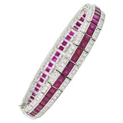 Vintage 14.00 Carats Ruby Diamond Platinum Line Bracelet, Circa 1960's