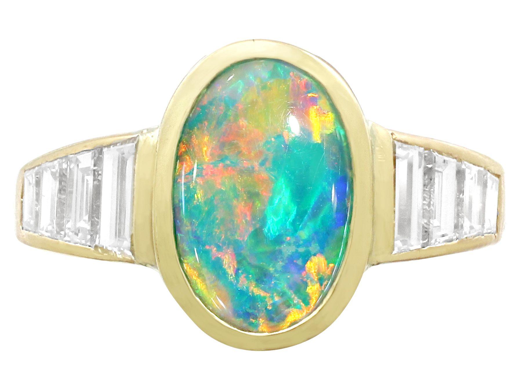 1.40Ct Cabochon Blue Opal 1.12 Carat Diamond Yellow Gold Cocktail Ring In Excellent Condition For Sale In Jesmond, Newcastle Upon Tyne