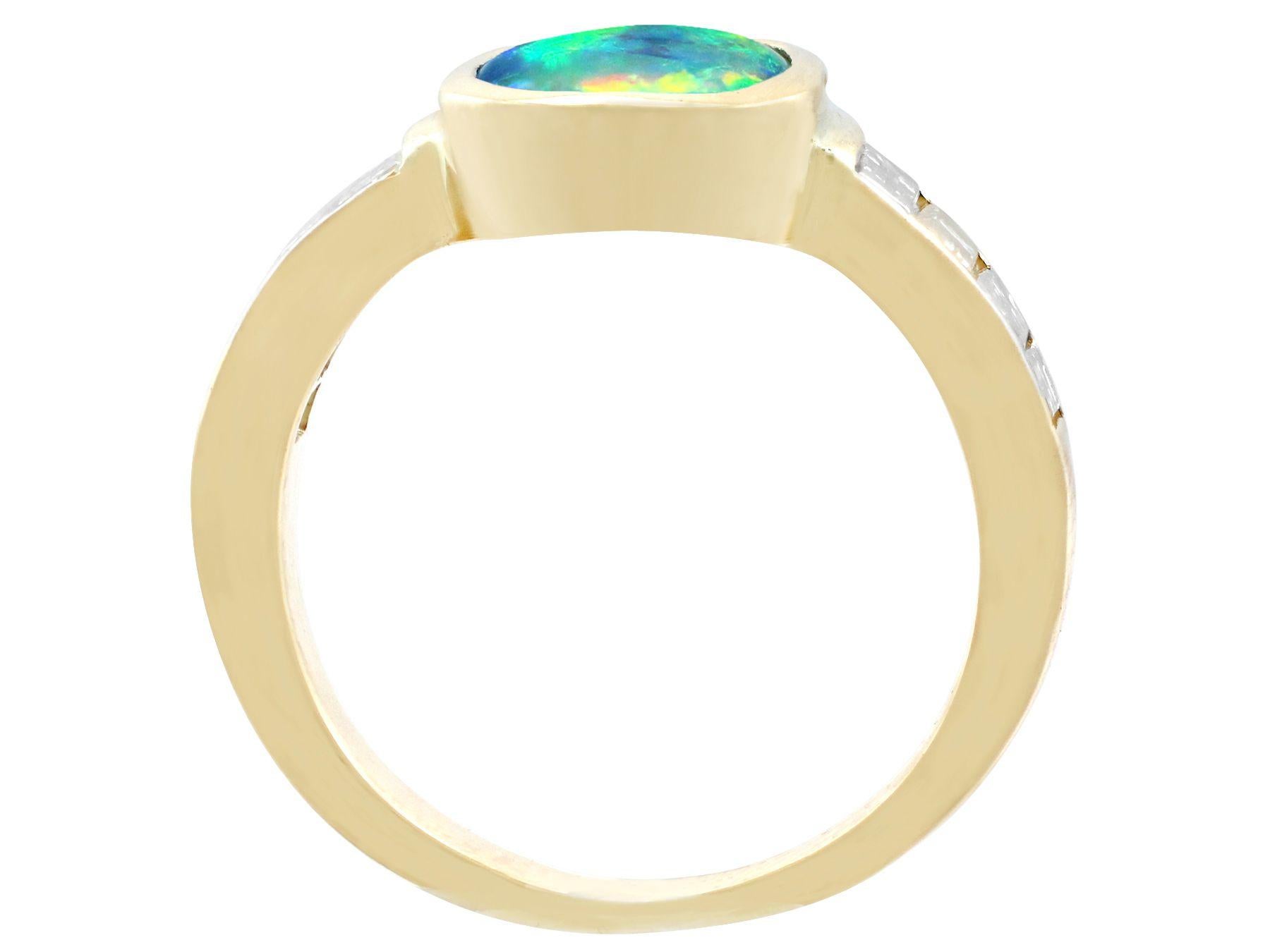 Women's 1.40Ct Cabochon Blue Opal 1.12 Carat Diamond Yellow Gold Cocktail Ring For Sale