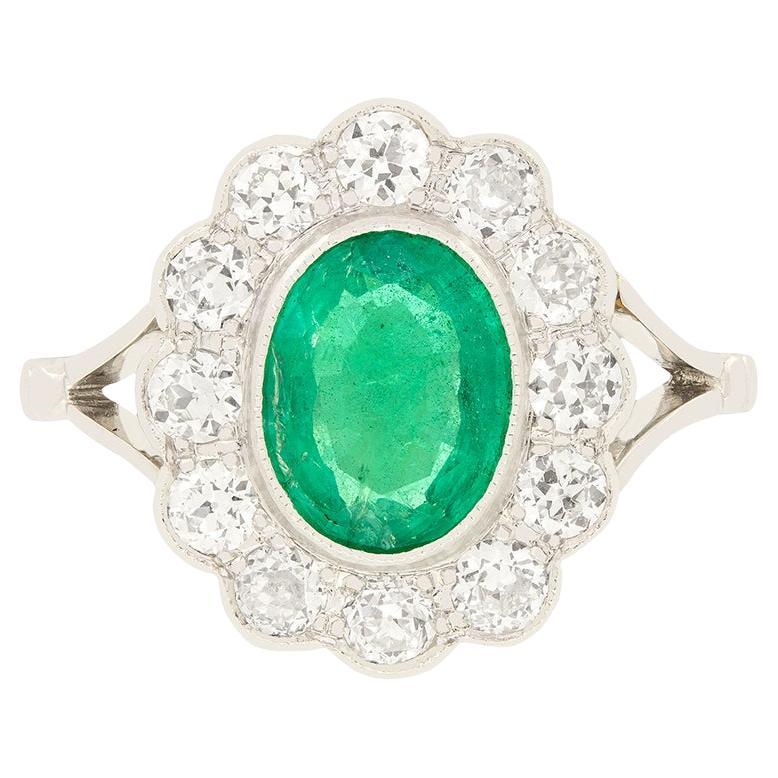 Vintage 1.40ct Emerald and Diamond Cluster Ring, c.1970s