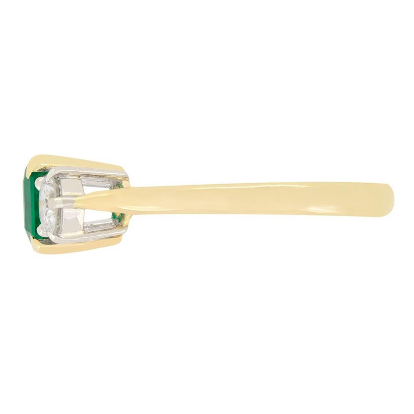 Emerald Cut Vintage 1.40ct Emerald and Diamond Three Stone, c.1950s