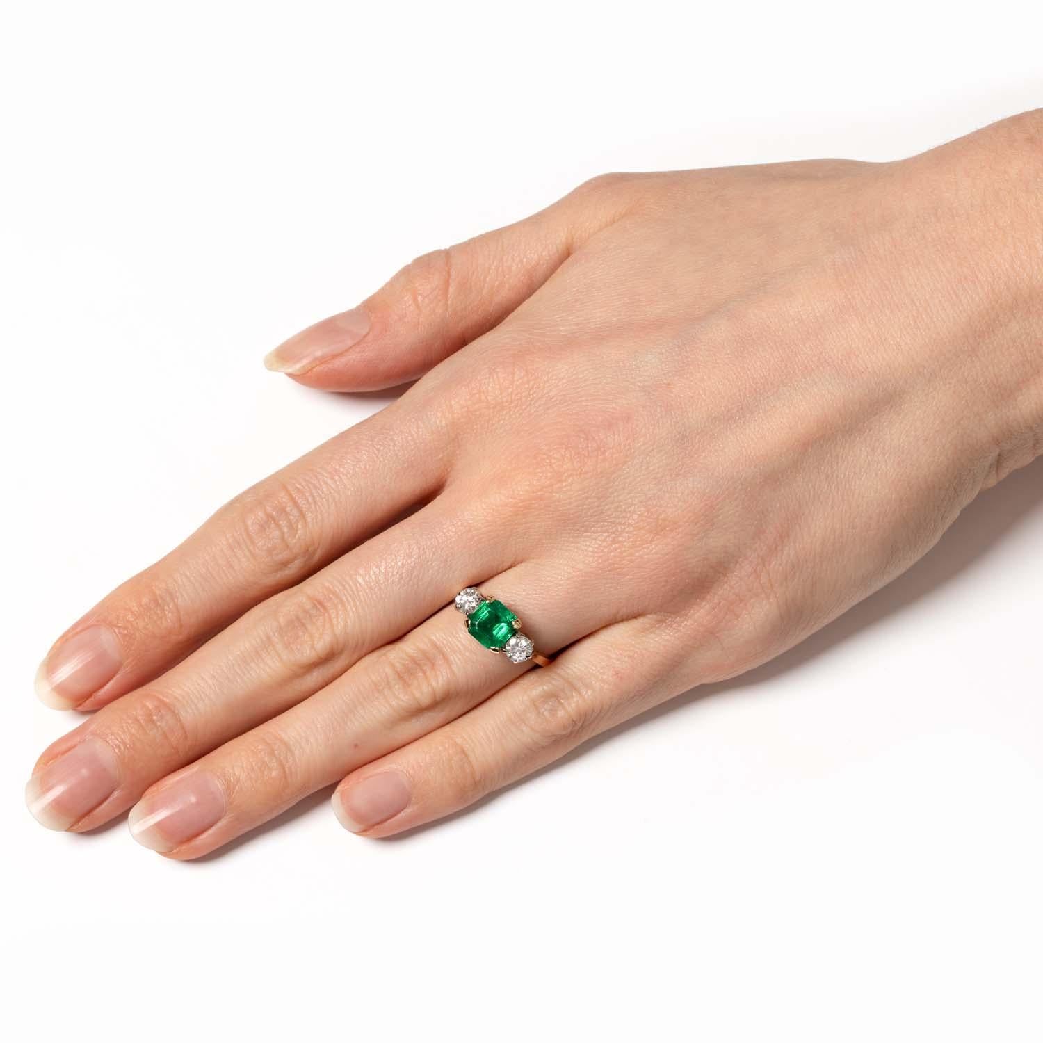 Vintage 1.40ct Emerald and Diamond Three Stone, c.1950s 1