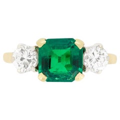 Vintage 1.40ct Emerald and Diamond Three Stone, c.1950s