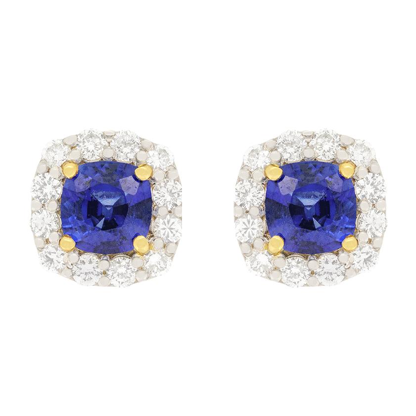 Vintage 1.40ct Sapphire and Diamond Earrings, c.1970s