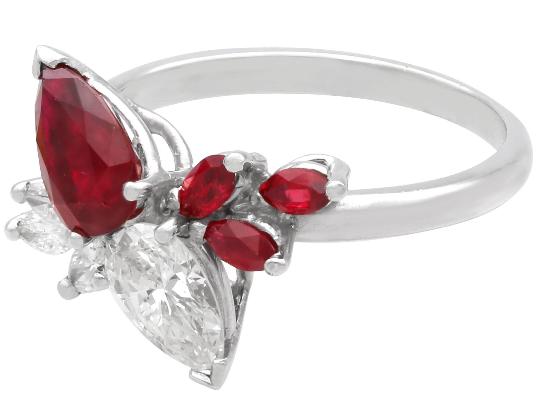 Vintage 1.41 Carat Ruby and 1.07 Carat Diamond Ring in 18k White Gold In Excellent Condition For Sale In Jesmond, Newcastle Upon Tyne