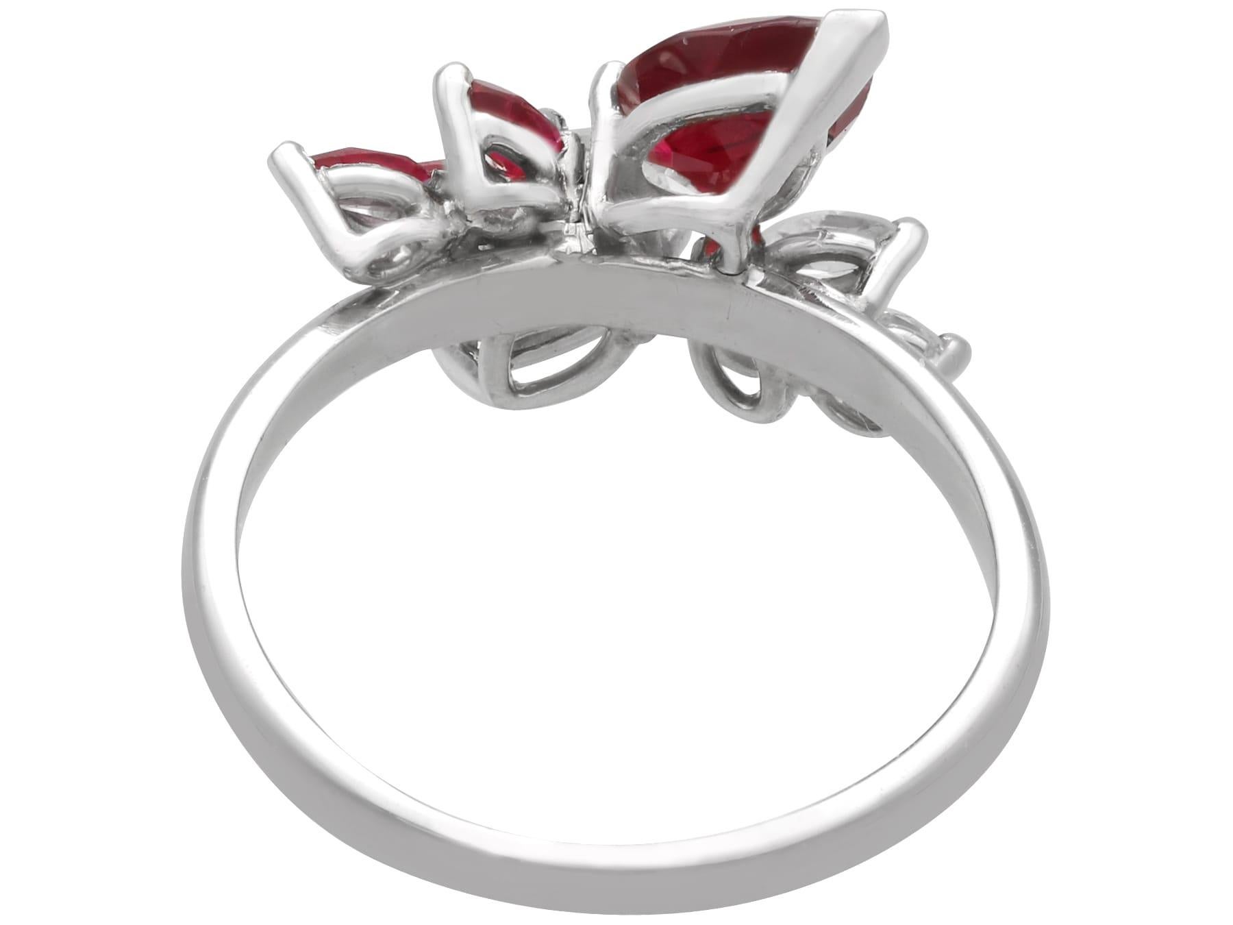 Women's or Men's Vintage 1.41 Carat Ruby and 1.07 Carat Diamond Ring in 18k White Gold For Sale