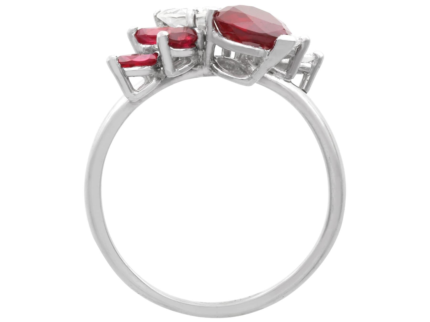 Vintage 1.41 Carat Ruby and 1.07 Carat Diamond Ring in 18k White Gold For Sale 1