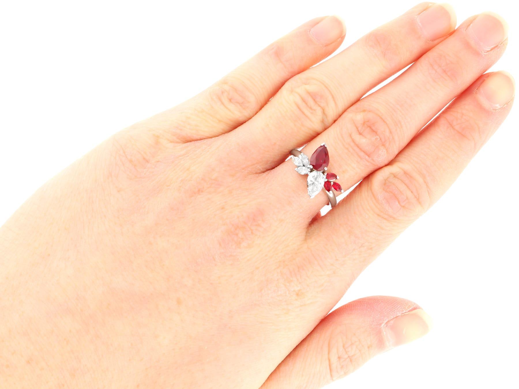 Vintage 1.41 Carat Ruby and 1.07 Carat Diamond Ring in 18k White Gold For Sale 2
