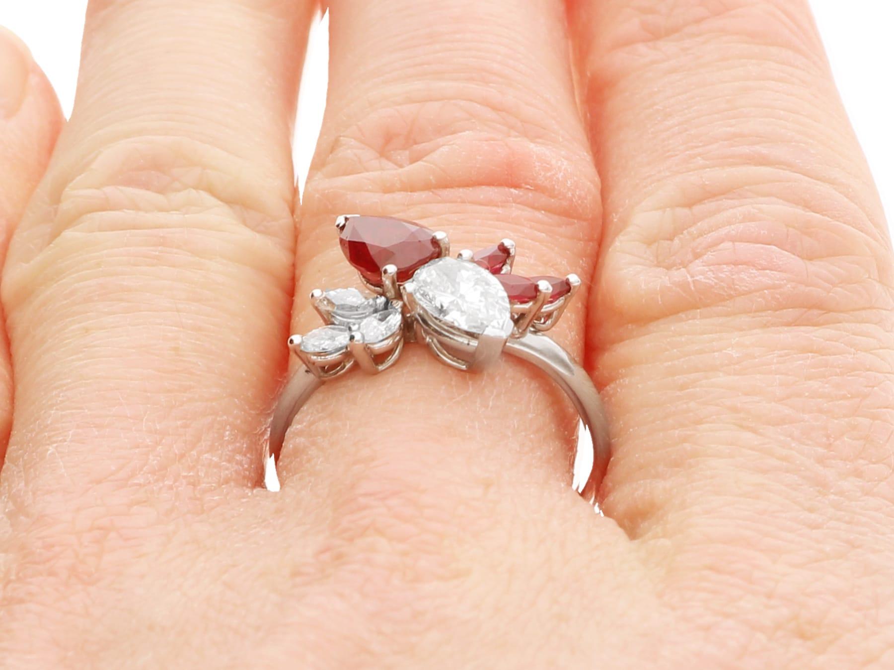 Vintage 1.41 Carat Ruby and 1.07 Carat Diamond Ring in 18k White Gold For Sale 4
