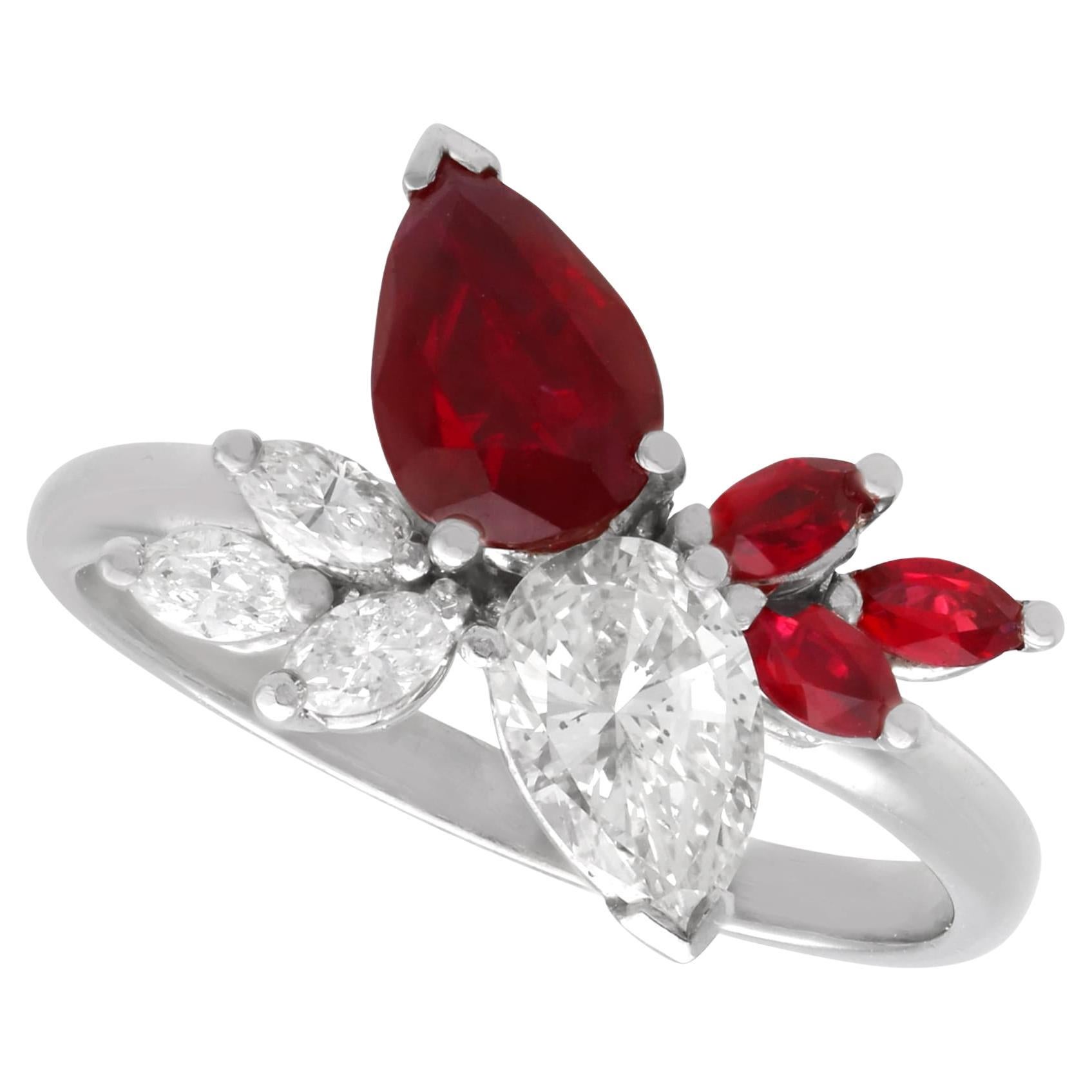 Vintage 1.41 Carat Ruby and 1.07 Carat Diamond Ring in 18k White Gold