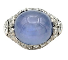 Vintage 14,25 Karat Oval Cabochon Star Sapphire Cocktail Ring mit Diamanten