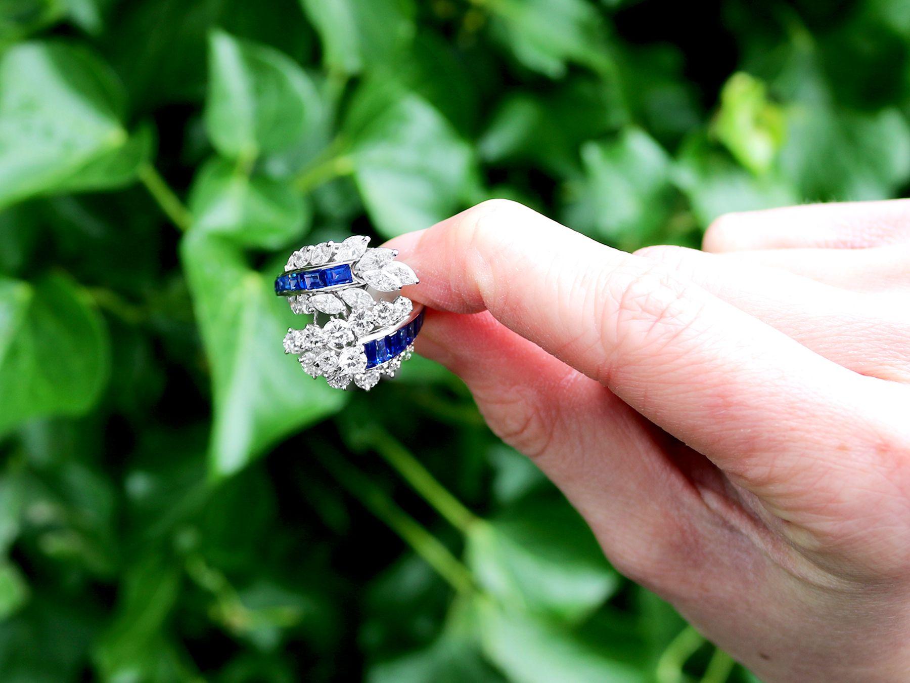 A stunning, fine and impressive vintage 1.42 carat blue sapphire and 3.22 carat diamond, 18 karat white gold cocktail ring; part of our diverse vintage jewelry collections

This stunning, fine and impressive vintage sapphire and diamond dress ring