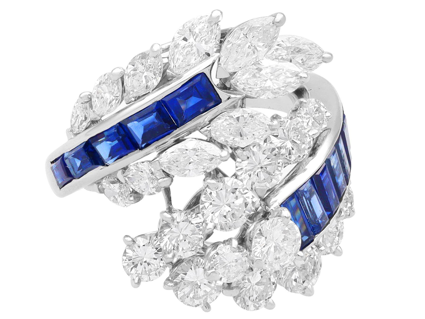 Marquise Cut Vintage 1.42ct Sapphire and 3.22ct Diamond White Gold Cocktail Ring, circa 1980 For Sale