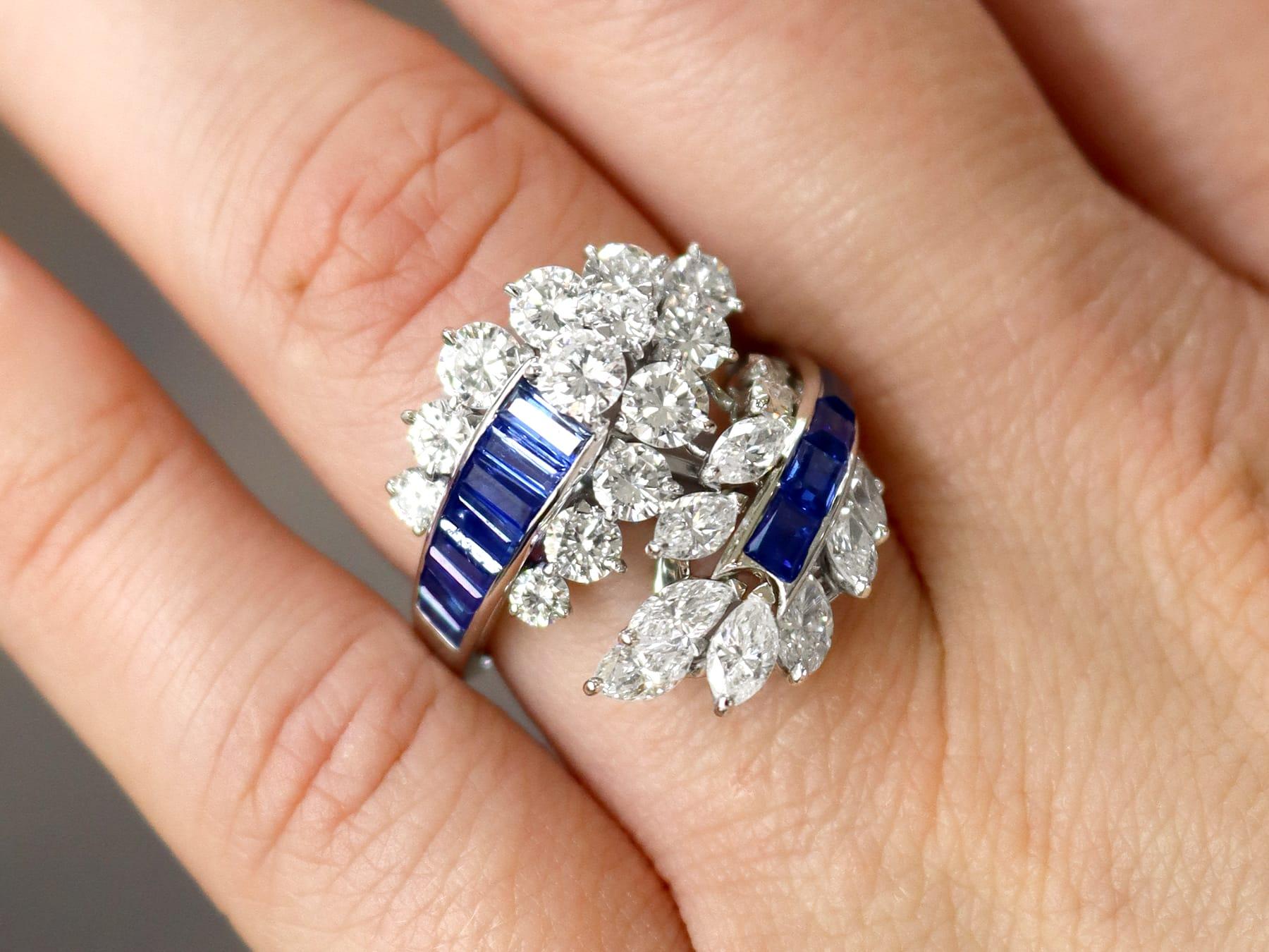 Circa Vintage 1.42ct Sapphire and 3.22ct Diamond White Gold Cocktail Ring, circa 1980 Excellent état - En vente à Jesmond, Newcastle Upon Tyne
