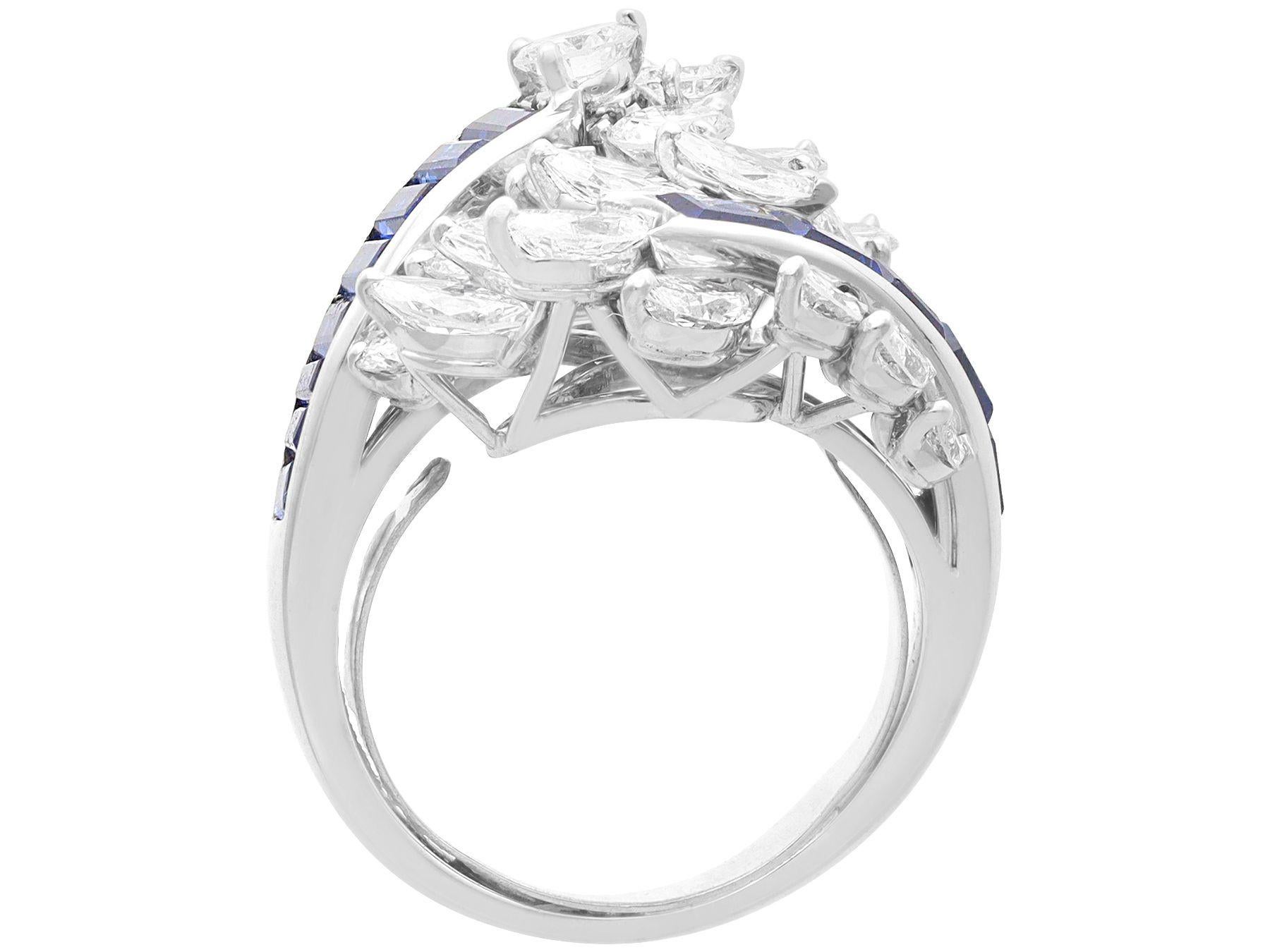 Women's or Men's Vintage 1.42ct Sapphire and 3.22ct Diamond White Gold Cocktail Ring, circa 1980 For Sale