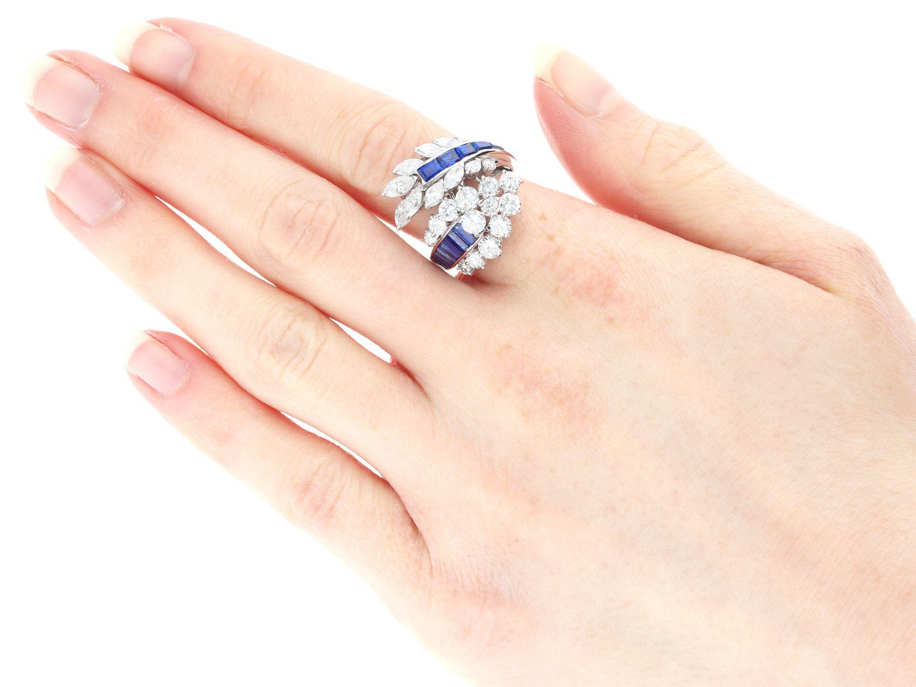 Vintage 1.42ct Sapphire and 3.22ct Diamond White Gold Cocktail Ring, circa 1980 For Sale 1
