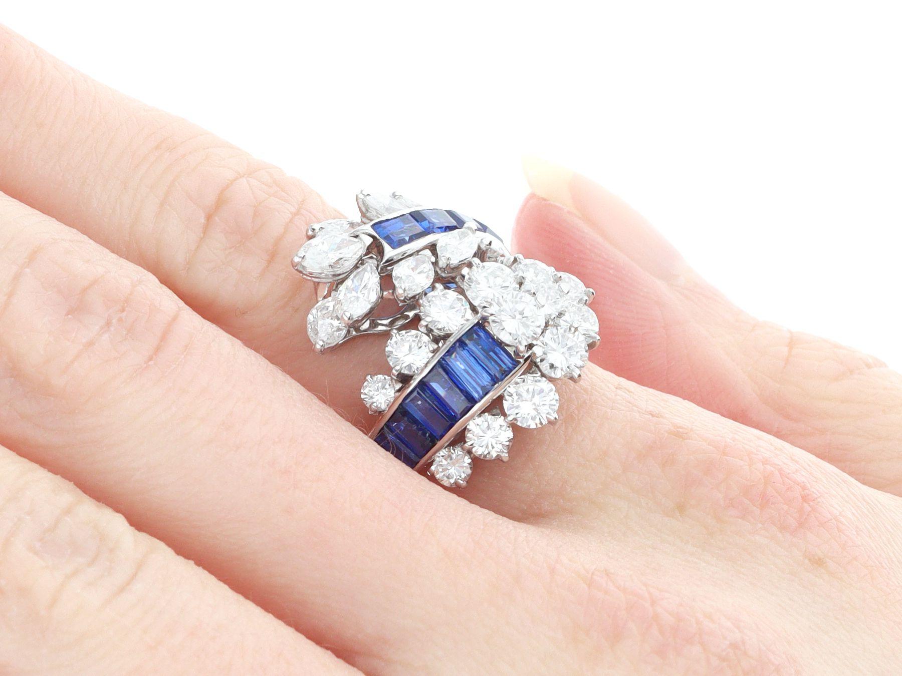 Vintage 1.42ct Sapphire and 3.22ct Diamond White Gold Cocktail Ring, circa 1980 For Sale 2