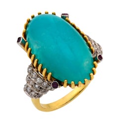 Vintage 14.30 carat chrysocolla diamant rubis or jaune 18k bague de cocktail