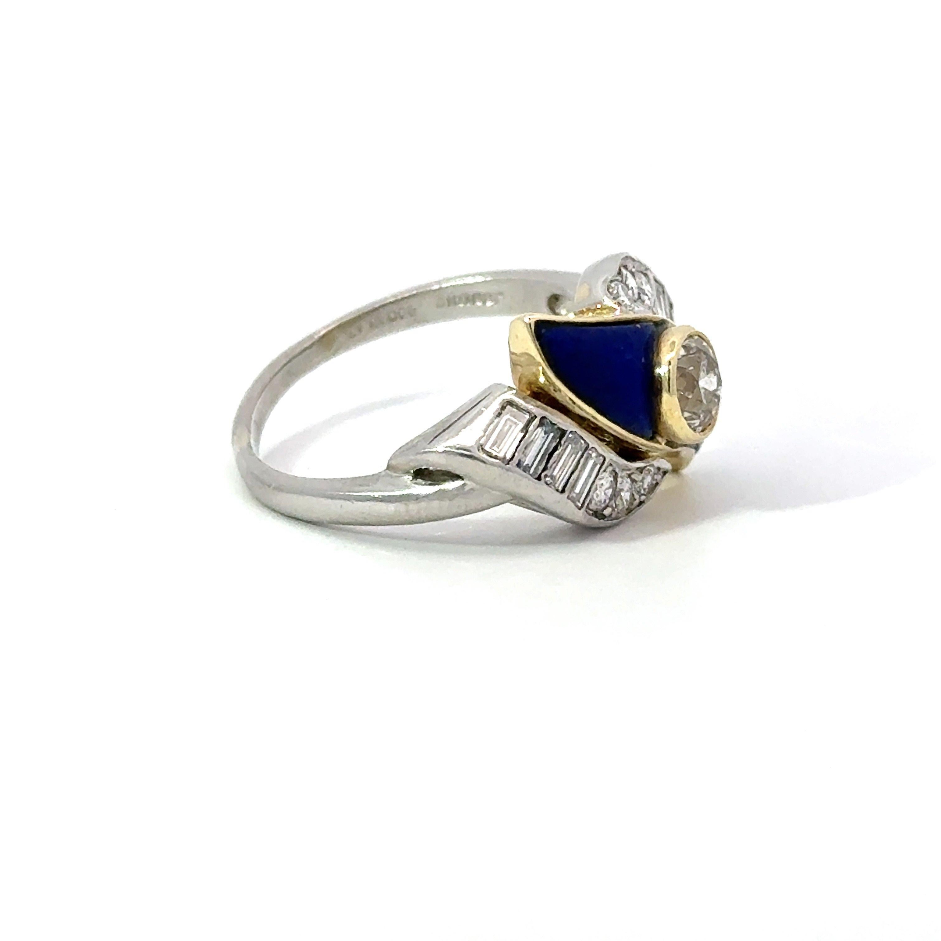 1.43CT Diamond and Lapis Platinum and 18KT Yellow Gold Vintage Ring For Sale 1