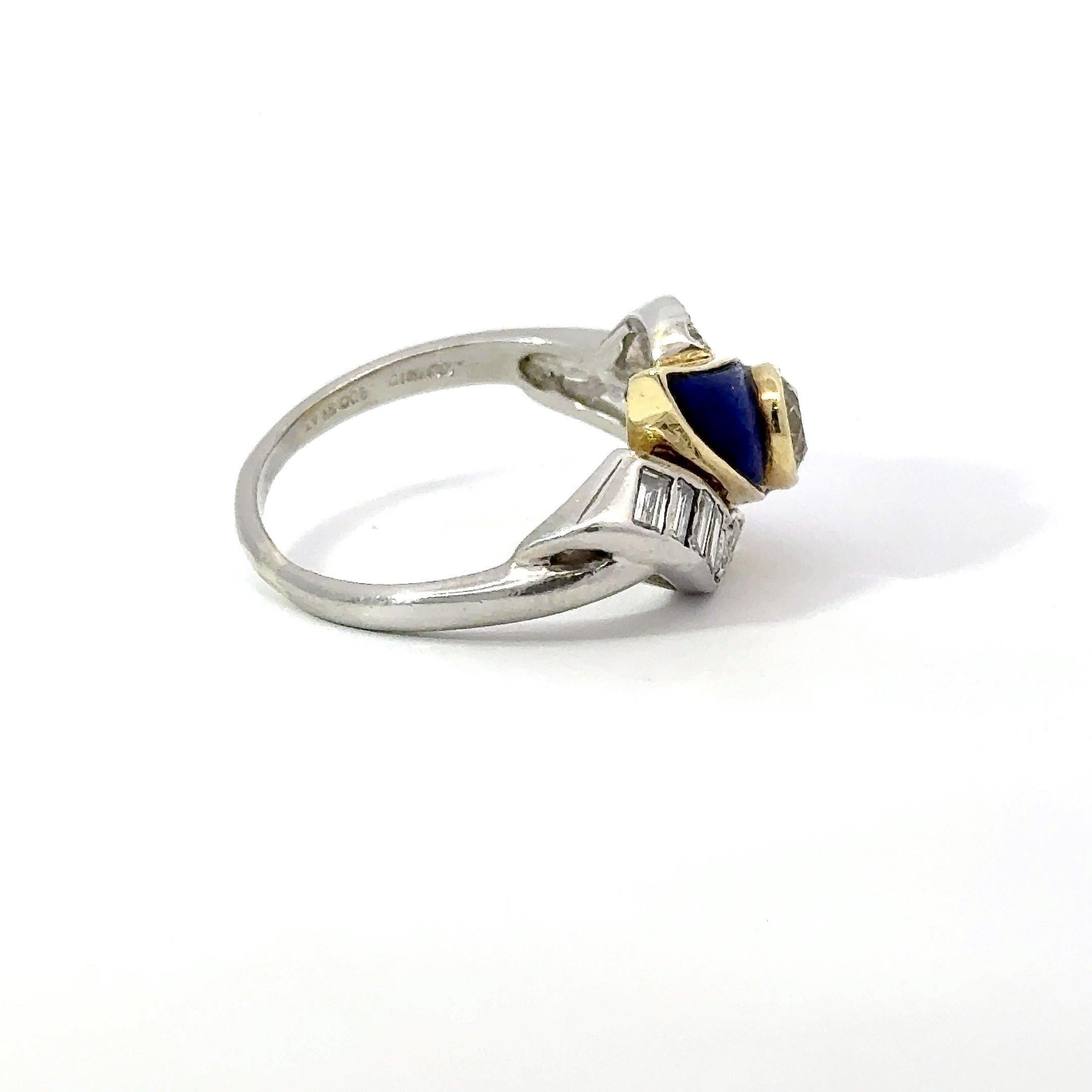 1.43CT Diamond and Lapis Platinum and 18KT Yellow Gold Vintage Ring For Sale 2
