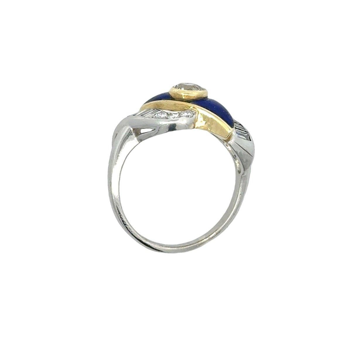 1.43CT Diamond and Lapis Platinum and 18KT Yellow Gold Vintage Ring For Sale 3