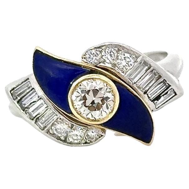 Vintage 1.43CT Diamond and Lapis Ring Platinum and 18KT Yellow Gold
