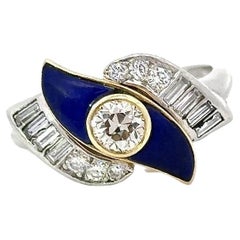 Anello vintage con diamanti e lapis da 1,43 carati in platino e oro giallo 18 carati