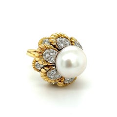Vintage Pearl and Diamond Cocktail Ring Estate Fine Jewelry